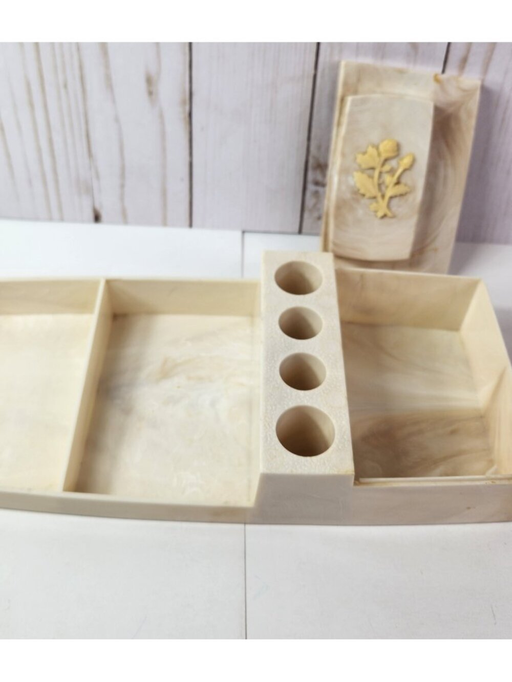 Vintage Plastic Lipstick Holder Vanity Tray Retro 10.25" Rose Lid  *READ*